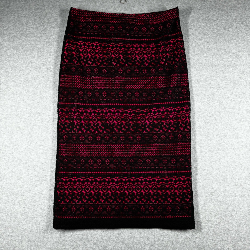 New York & Co 7th Avenue Suiting Collection Pink Pencil Skirt Black Lace Size 4